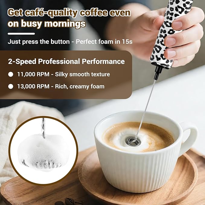 Milk Frother Handheld Rechargeable - 2-Speed Electric Whisk with 5 Detachable Heads (Frother/Mixer/Whisk) for Coffee, Latte, Cappuccino & Matcha, Drink Mixer (Flower 17)
