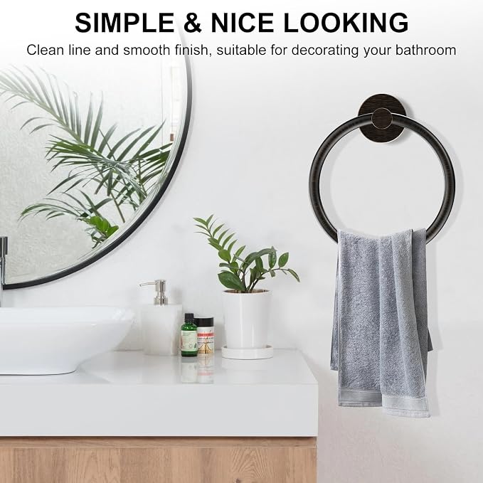 SetSail Towel Holder for Bathroom Wall 2 Packs Towel Ring Screw-in Stainless Steel Hand Towel Hanger for Bathrooms Oil Rubbed Bronze