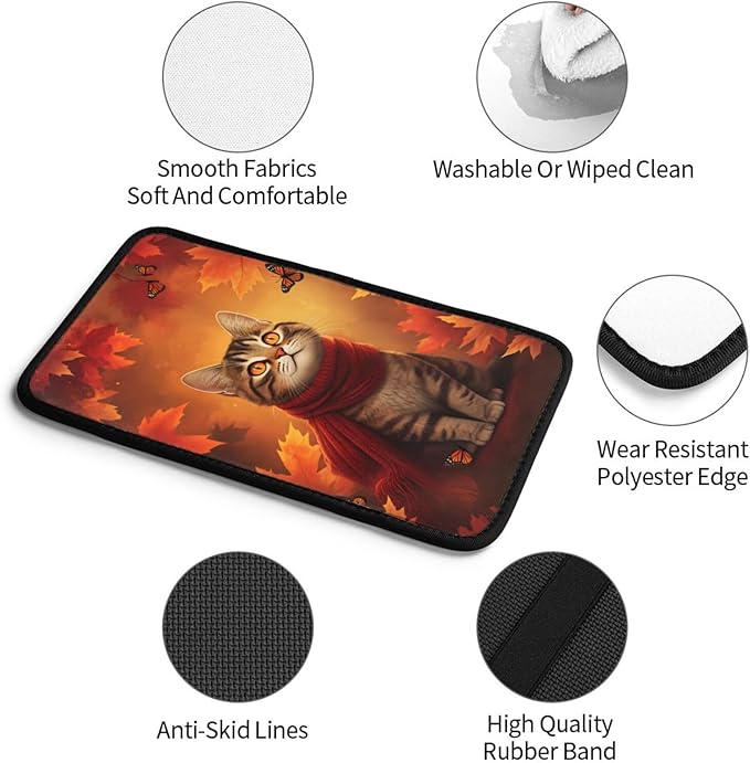 Universal Car Center Console Cushion Pad, Autumn Maple Leaf Cat Soft Waterproof Car Center Console Cover Auto Armrest Seat Box Cover Protector for Most Vehicle SUV Truck Car