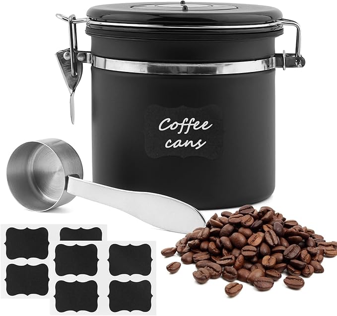 21oz Stainless Steel Airtight Coffee Canister with CO2 Valve & Date Tracker, Perfect for Coffee, Tea, Sugar, and More – Home & Office Use