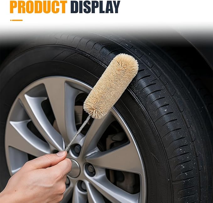 4PCS Tire Lubricant Brush Applicator Swab Set with Tread Depth Gauge, 12.5" Universal Extra Long Tire Shine Applicator, Car Cleaning Brush for Most Common Lube Buckets(Two Color)