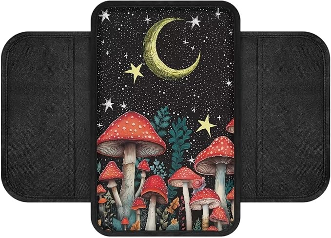 BIGCARJOB Mushroom Print Car Center Console Cover with Side Storage Moon Mushroom Print Car Armrest Cover Cushion Auto Seat Center Console Pads Universal Car Interior Accessories