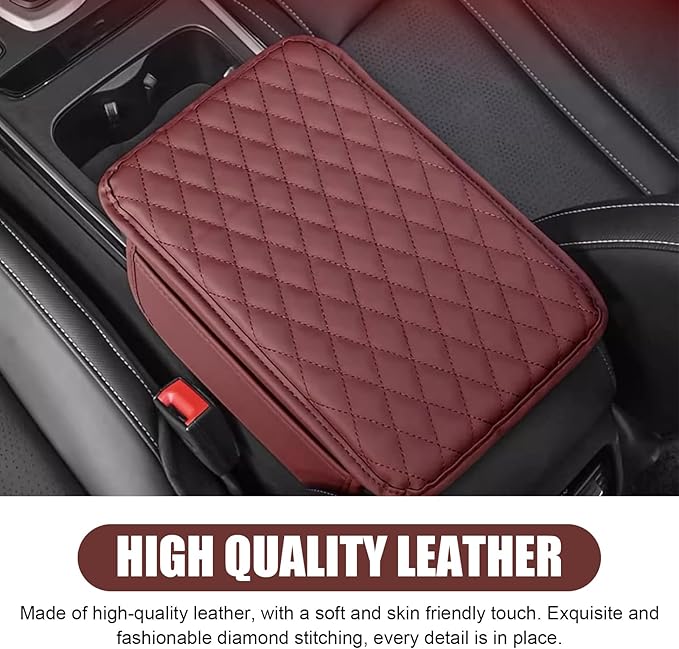 Center Console Cover, Microfiber Leather Arm Rest Cover Cushion with 2 Storage Bags, Middle Console Protective Cover, Car Accessories for Women, Universal for Trucks, Cars, SUVs (Red)