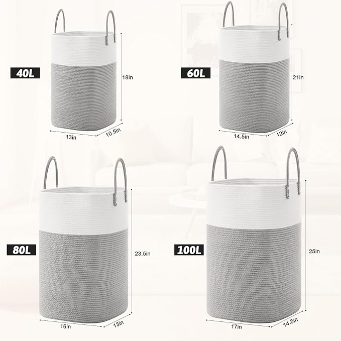 Artfeel Laundry Basket,Woven Cotton Rope Laundry Hamper,60L Versatile Storage for Dirty Clothes,Baby Toys,and Blankets in Bathroom, Nursery,and Living Room