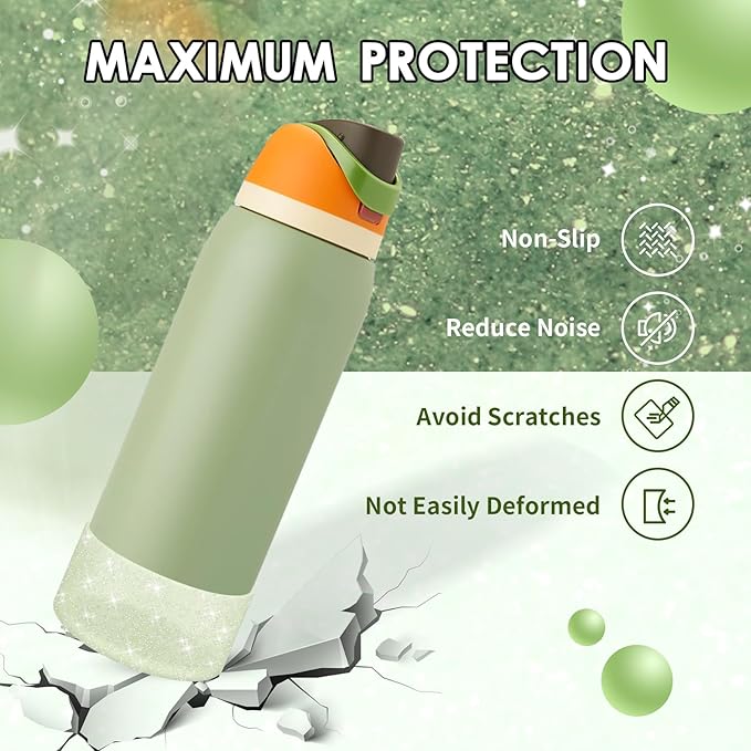 Protective Glitter Silicone Boot Compatible with Owala 24oz 32oz 40oz, Bling Cup Sleeve Bottom Bumper Cover Compatible with Owala FreeSip, Twist, or Flip Stainless Steel Water Bottles
