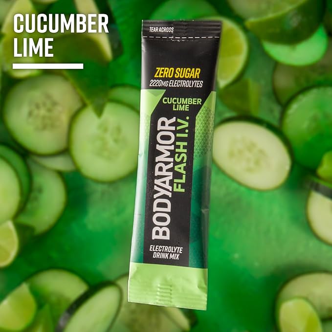 BODYARMOR Flash IV Electrolyte Packets, Cucumber Lime - Zero Sugar Drink Mix, Single Serve Packs, Coconut Water Powder (6 Count) (Pack of 2)