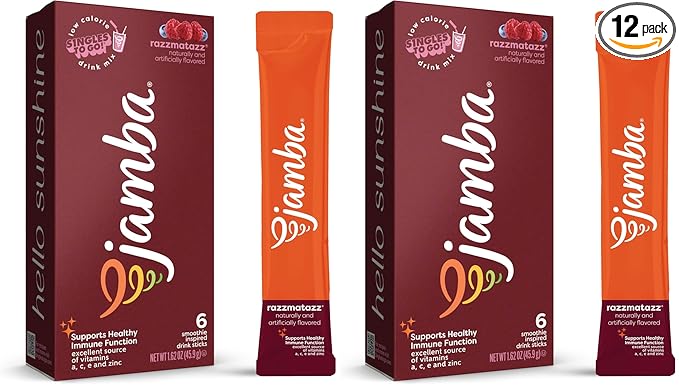 Jamba Singles To Go! razzmatazz smoothie-inspired powdered drink mix packets, 6-Count, aspartame free, just add water (Pack of 2)