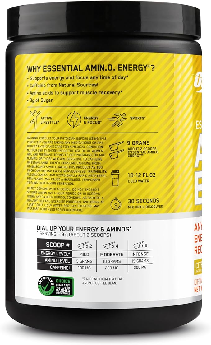 Optimum Nutrition Amino Energy - Pre Workout with Green Tea, BCAA, Amino Acids, Keto Friendly, Green Coffee Extract, Energy Powder - Citrus Spritz, 9.5 Ounce, 30 Servings (Packaging May Vary)