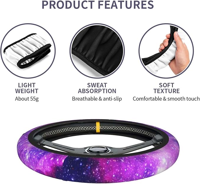 Purple Galaxy Steering Wheel Cover for Women Men Girls Car Accessories Decor Anti-Slip Neoprene Auto Steering Wheel Covers Protector Universal 15 Inch