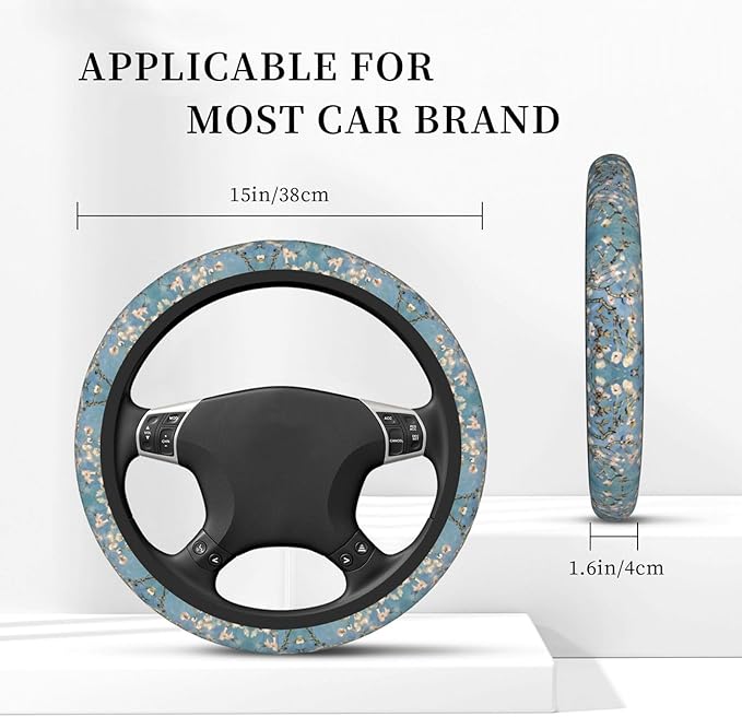 Almond Art Pattern Universal Fit Steering Wheel Cover for Car, Truck, and SUV, Durable Steering Wheel Protection
