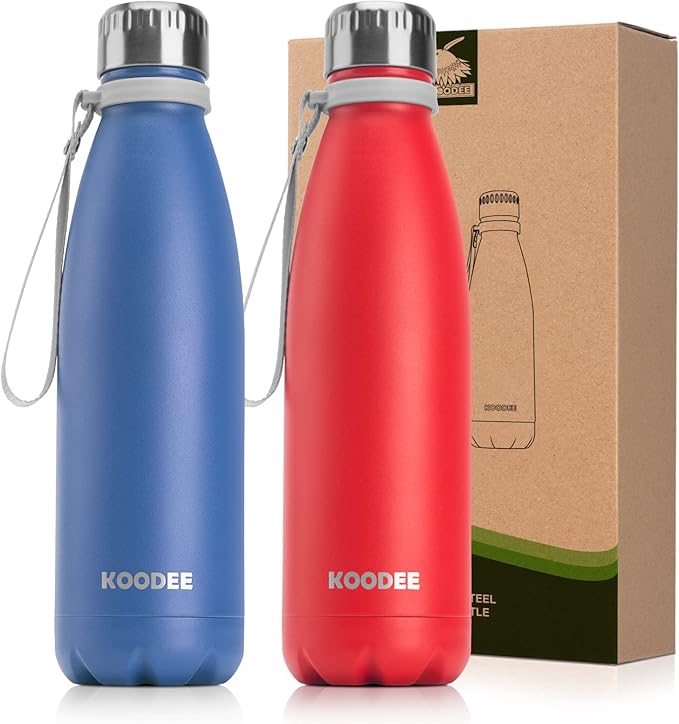 koodee Water Bottle-17 oz Stainless Steel Double Wall Vacuum Insulated Flask Cola Shape Leak Proof Sports Water Bottle for Kids and Women (Royal Blue-Canyon Red)