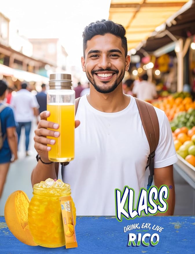 Klass Aguas Frescas, Powdered Drink Mix, 40 Singles Zero Sugar & Caffeine-Free Powder Packets, Water Drink Mix, Flavor: Mango - 5 Calories Per Packet & Natural Flavors