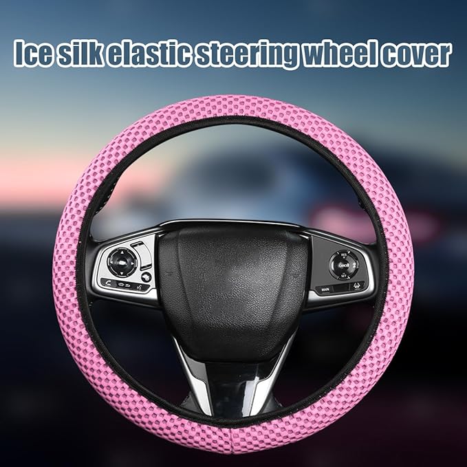Car Steering Wheel Cover, Elastic Stretch Breathable Anti-Slip Automotive Steering Wheel Protector, Soft Comfortable Vehicle Interior Accessories, Universal for RV, SUV, Truck (Pink)