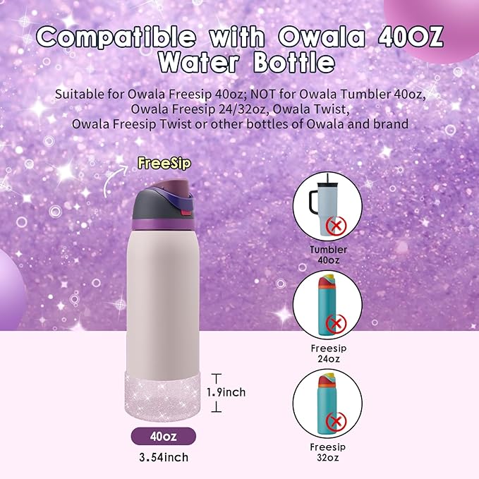 Protective Glitter Silicone Boot Compatible with Owala 24oz 32oz 40oz, Bling Cup Sleeve Bottom Bumper Cover Compatible with Owala FreeSip, Twist, or Flip Stainless Steel Water Bottles