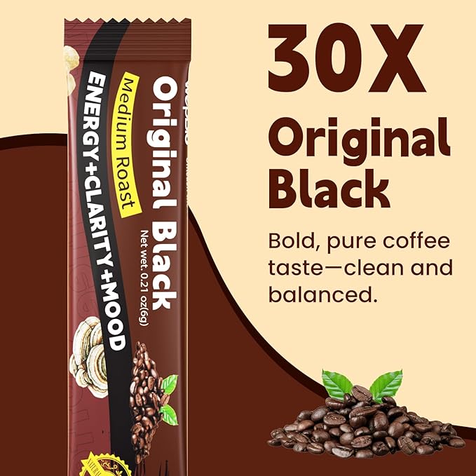 Mushroom Coffee Original Black 11 in 1 Adaptogenic Mushrooms Blend with Ashwagandha KSM-66,Lions Mane,Reishi,Turkey Tail Instant Mushroom Coffee for Boost Energy, Focus 30 Servings