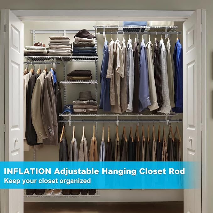 INFLATION Adjustable Closet Rod 15-25 Inch Width, 35 Inch Height Black Stylish Clothes Rack, Perfect Organizer With Tension Rod Fits Hangers Ideal For Women, Men and Kids