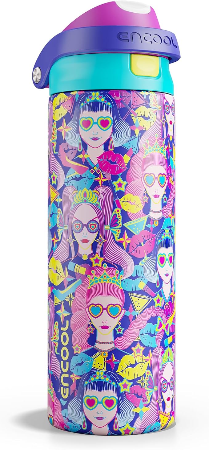 ENCOOL Leakproof Insulated Water Bottle with Straw Dual-Sip Water Bottle Bag-Safe Design for Work, Commute & Gym – Keeps Drinks Cold All Day, 24 oz, Pastel Cool