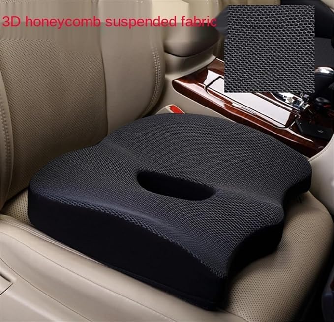 Heightening Wedge Car Seat Cushion Pad for Driving with Comfort Memory Foam, Curved Design Closely Adheres to The Lumbar Spine and Buttocks, Relieving Fatigue Broader Vision (Cushion Set,Black)