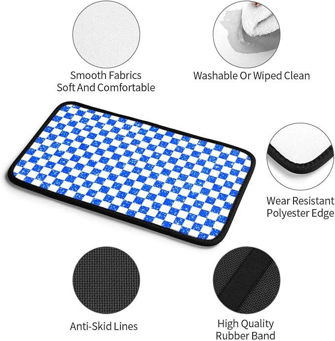 Glitter Blue White Checkered Chessboard Flag (2) Car Armrest Pad Cute Cars Center Console Cover Auto Handrail Box Cushion Armrests Cover