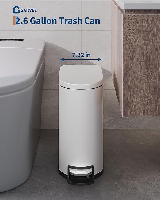 GarveeHome 13 Gal & 2.6 Gal Trash Can Combo Set, Kitchen Trash Can and Bathroom Trash Bin with Lid, Step-On Rustproof Garbage Bin with Inner Bucket, White