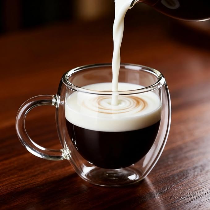 2.5oz Espresso Cups Set of 4, Small Expresso Shot Glass, Clear Expresso Coffee Cup with Handle, Double Wall Insulated Espresso Mugs,Tazas De Cafe Expreso, Suif for Espresso Machine Accessories