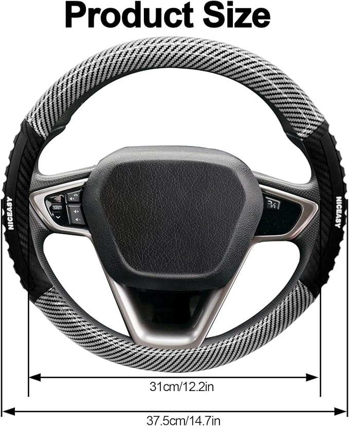 Sport Style Blue PU Leather Steering Wheel Cover with Bright-Blue Sport Grip Anti-Slip Breathable Steering Wheel Accessory Universal Fit 14.75-15 inch