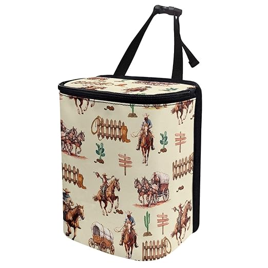 Western Cowboy Car Trash Can Southwest Aztec Native Cow Mini Auto Garbage Bin with Lid Leak Proof Hanging Car Rubbish Bags Automotive Organizer Accessory for Back Front Seat