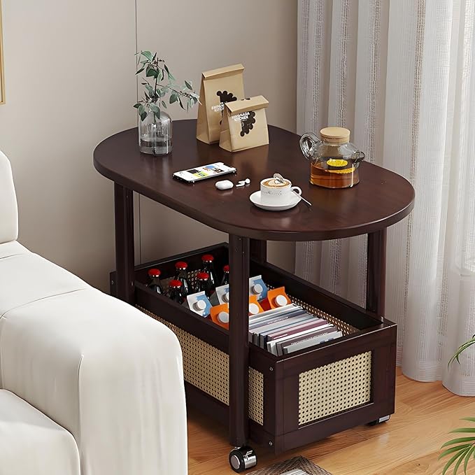 Small Coffee Bar Cart with Storage, Coffee Table Station Organizer, 2-Tier End Table for Home Buffets & Sideboards, Office Station for Kitchen, Entryway, Living Room(60x58cm(23.6x22.8))