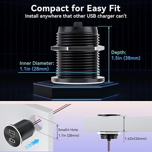 4PCS RV USB Outlet 72W Aluminum Alloy 12V/24V 3 Charging Ports, GIBBAB 36W PD3.0+2 18W QC3.0 Fast Charging Socket, Waterproof Cover Recessed Mount Car Charger Cigarette Lighter Replacement for Camper