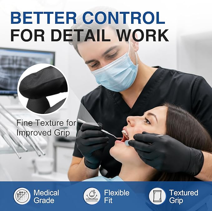 Schneider Medical Nitrile Exam Gloves, 4 Mil Black Gloves Disposable Latex Free Powder Free, Food Safe for Cooking, Food Prep