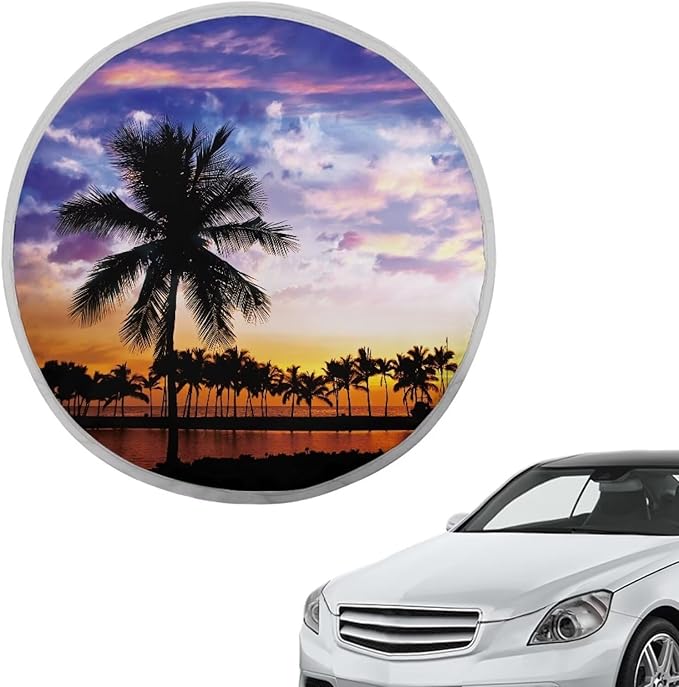 Steering Wheel Sun Shade Cover for Car SUV Van Truck Vehicle Steering Wheel Protector Steering Wheels Accessories Keep Cool in Summer, Sunset Glow Beach Coconut Tree Pattern