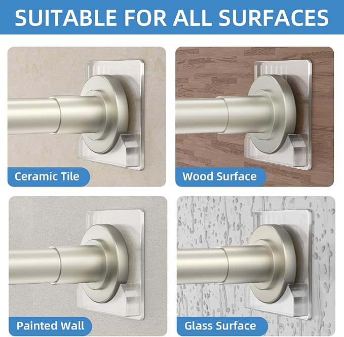 CorkLatta Nickel Shower Curtain Rod,1 Inch Diameter Stainless Steel Adjustable Spring Tension Rods 32 to 68",with Holders,Anti-Slip,Curtain Rods No Drilling(1 Pack)