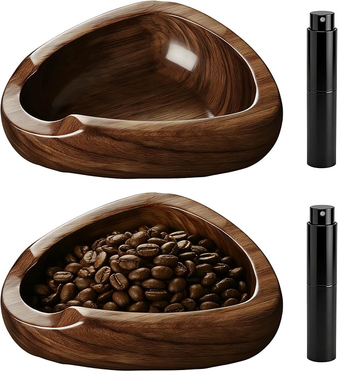 2 Coffee Bean Spray Bottles with Walnut Wood Dosing Cup Set – Anti-Static Spray for Coffee Beans, Espresso Bar Walnut Dosing Cup Accessories