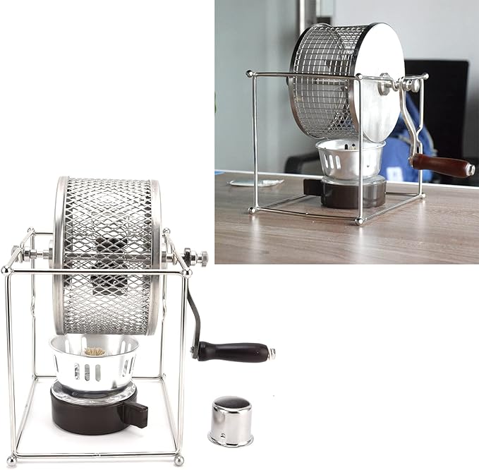 Topyond Stainless Steel Coffee Bean Roaster, Hand Crank Manual Roasting Machine with Temperature Control, Home Use Coffee Peanut Roaster for Coffee Lovers, DIY Enthusiasts
