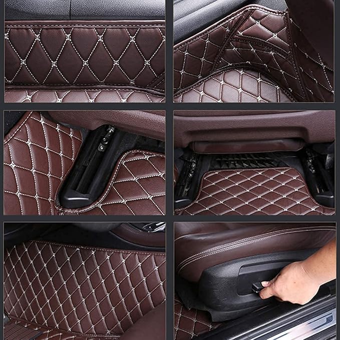 Custom Making Car Floor Mats Compatible for 2000-2025 All Mode Sedan SUV Sports Car Full Coverage Cute Pads Protection Non-Slip Leather Floor Liners (Black Beige Line)