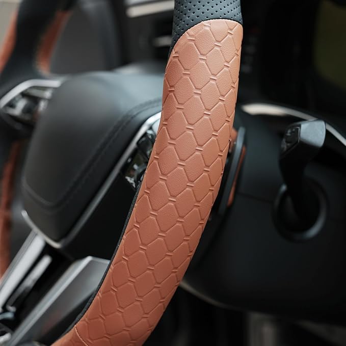 MEWANT Hand Stitch Steering Wheel Cover for Audi A6 2019-2022 A6 Allroad 2020-2022 A7 2019-2022 RS 6 Avant 2021-2022 RS 7 2021-2022 S6 2020-2022 Black Brown Real Leather DIY Interior Accessories
