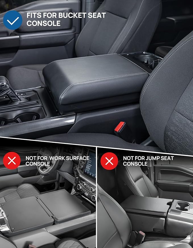 JOYTUTUS Center Console Cover Compatible with 2021 2022 2023 2024 2025 2026 Ford F150, Leather Armrest Cover Center Console Cushion Arm Rest with Side Pockets