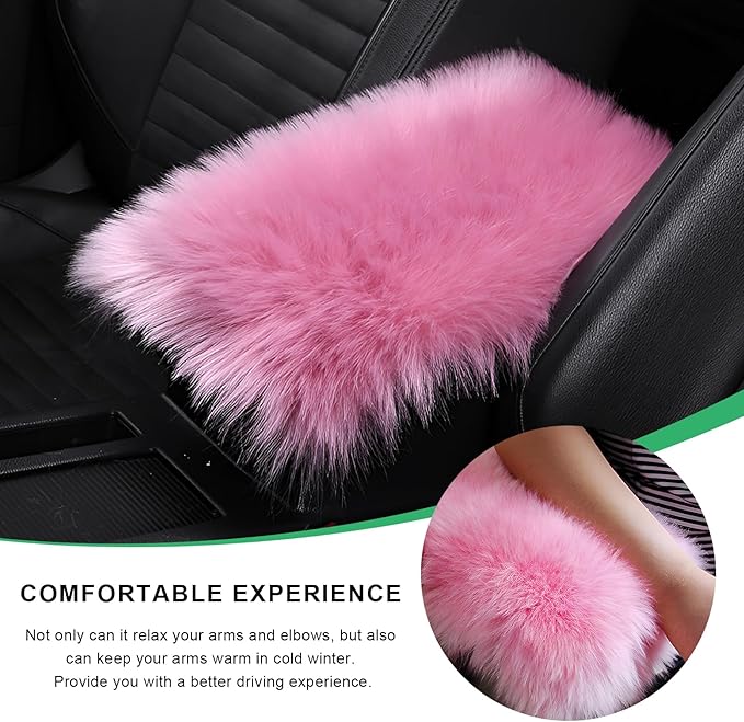 Furry Car Center Console Cover Pad, 11.8"×7.9" Auto Fluffy Plush Center Armrest Protective Cover, Comfortable Fuzzy Armrest Seat Box Protector Cushion for Cars Trucks SUVs (Pink)