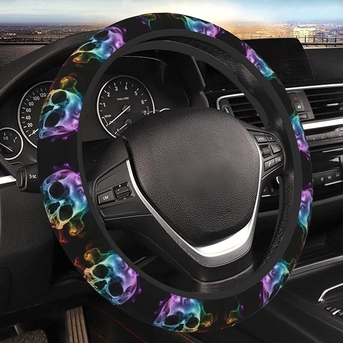 Smokes-Skull Universal Fit Steering Wheel Cover for Car, Truck, and SUV, Durable Steering Wheel Protection