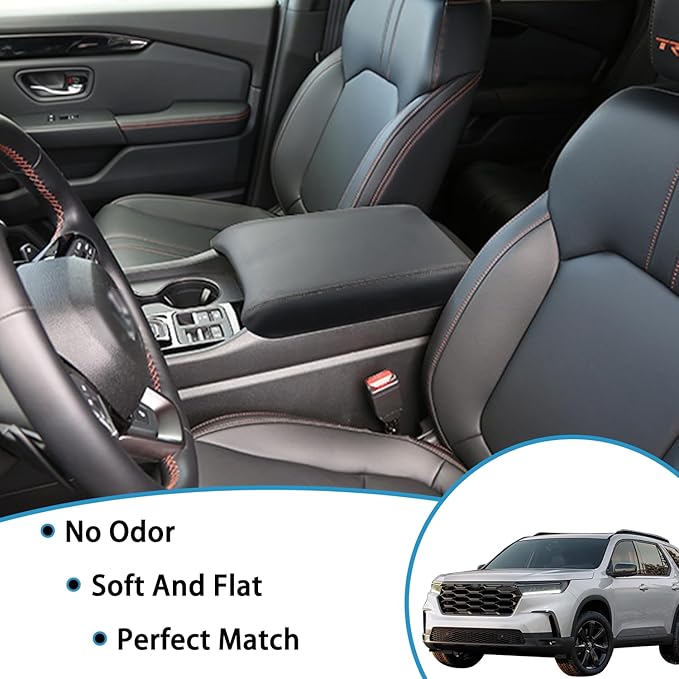 Armrest Cover for Honda Pilot Accessories 2023-2025 / Passport Accessories 2024-2026 / Ridgeline Accessories 2024 2025 Center Console Leather Pad Arm Rest Protector Cushion (Gray Stitches)