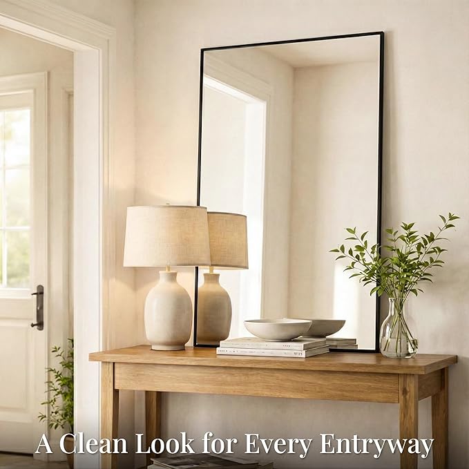 48''x30'' Black Bathroom Mirror, Large Metal Framed Vanity Mirror for Wall, 30x48 Horizontal Mirror Over Sink, Modern Farmhouse, Flush Mount