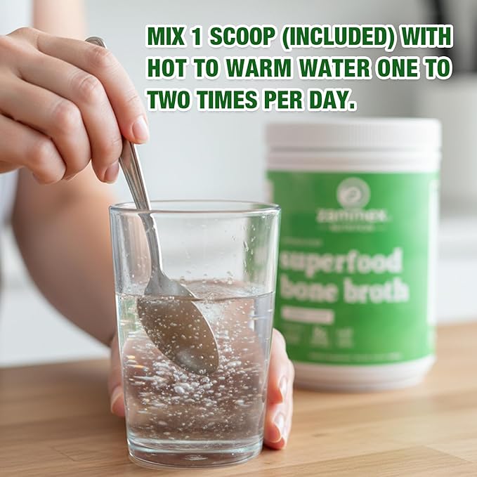 Zammex Bone Broth Plus Superfood Protein Powder (Turmeric Flavor), 8g Hydrolyzed Protein with Vitamin D, for Healthy Skin, Nails, Hair, Joints & Digestion,Non-GMO (30 Servings)