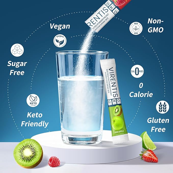 32 Sticks Electrolytes Powder Packets Sugar Free Hydration Packets, 8 Flavors Liquid Daily IV Electrolyte Drink Mix for Rehydration with 8 Electrolytes & 6 Vitamins, 0 Calorie, Low Sodium