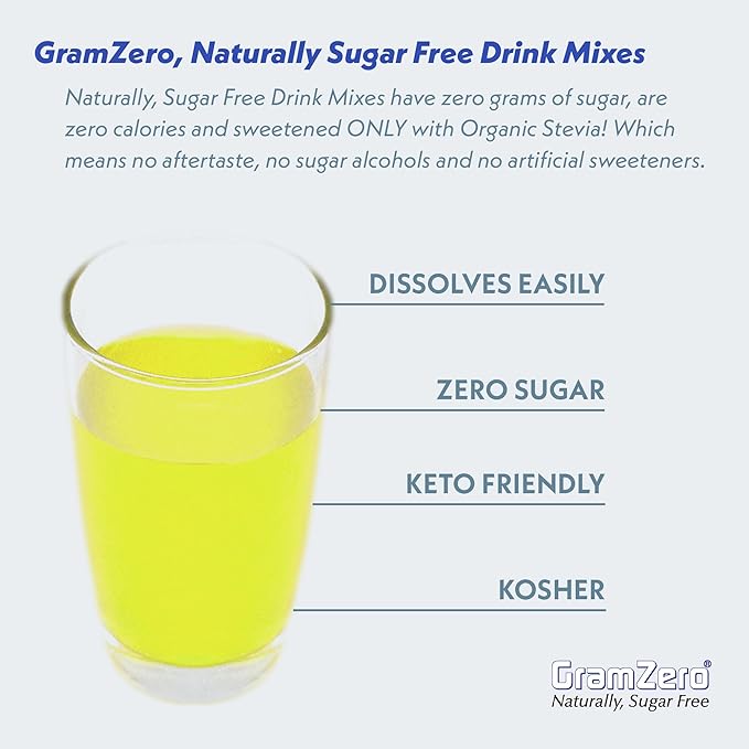 GramZero All Natural Pineapple Zero Calorie Sugar Free Drink Mix, Great For Nutrition Club Loaded Tea, Stevia Sweetened
