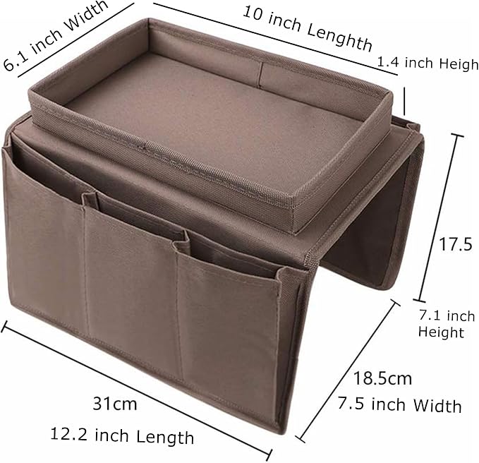 Sofa Armrest Organizer with Cup Holder No-Slip Couch Sofa Armrest Organiser Couch Remote Caddy Control Holder with 1 Large Pockets and 3 Small Pockets for TV Remotes Cellphone Magazines Ipad Drinks