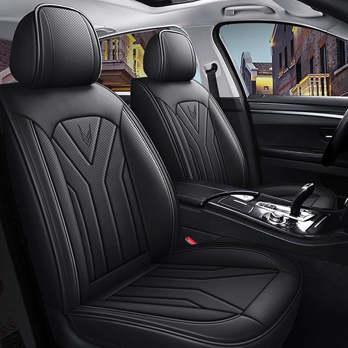 Black Seat Covers for Cars SUV Sedans Pickup, Leather Waterproof Breathable 5 Seats Universal Car Seat Cover, Fit for All Season, Fit for Toyota Corolla Camry Honda Accord Dodge Challenger