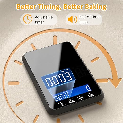 Food Scale, 33 lb / 0.1 oz High Precision Kitchen Scale for Sourdough Bread, Built-in 7 Units, Timing & Tare Function, Rechargeable Digital Kitchen Scale for Food, Baking, Cooking