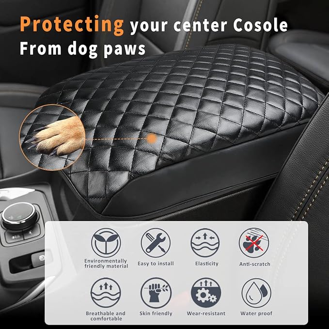 INTGET Center Console Armrest Cover for Chevy Traverse Accessories 2018-2023 2019 2020 2021 2022 Leather Middle Console Lid Pad Protector Elbow Arm Rest Covering Car (Black with Cushion Texture)