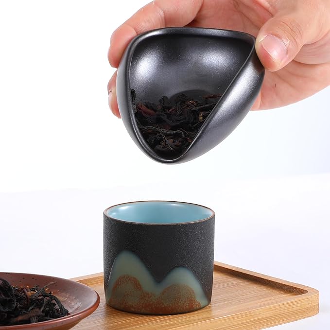 Ceramic Coffee Dosing Cup Tea Storage Tray Bowls Coffee Bean Dosing Vessel Weigh Single Dose Measuring Container for Loose Leaf Tea (Black)