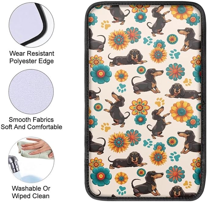 Cute Puppy Car Center Console Cushion Pad Protect from Pet Claws Center Console Cover Easy to Install Armrest Cover Protec Universal Fit for Auto Truck Van SUV